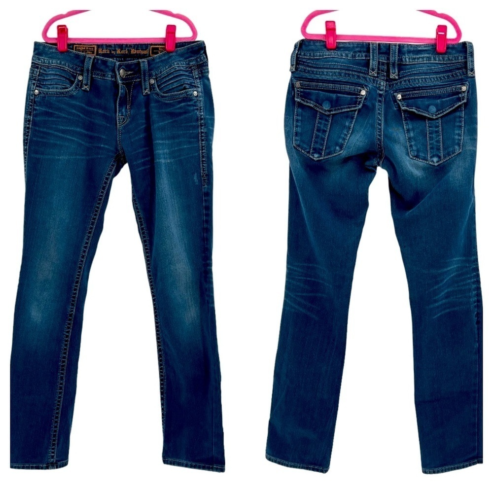 Rock Revival Kacy Boot Blue Jeans Bootcut Dark Wash Stretch Denim size 28